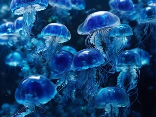 Obraz premium Many blue Jellyfish