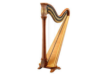 Large Wooden Harp With Long Handle. A large wooden harp with a long handle is shown in the picture....