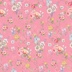 igital Printing Textile Pattern Wallpaper Colorful Flower With Watercolor Background
