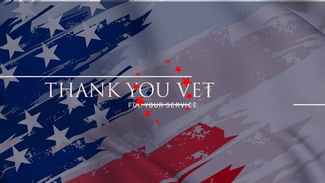 Animated Thank you Veterans , Honoring all who served  .  Thank you Veterans for your service , USA flag waving  background.