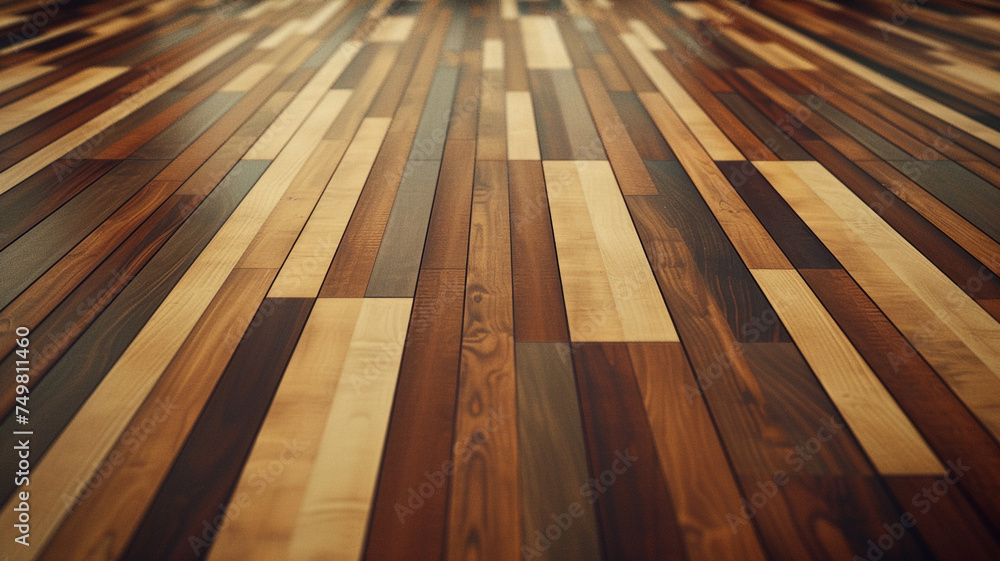 Poster a detailed uhd capture of a contemporary floor design featuring custom-made hardwood planks in a lin