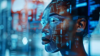 Afro-Caribbean Digital Face with Futuristic AI Interaction