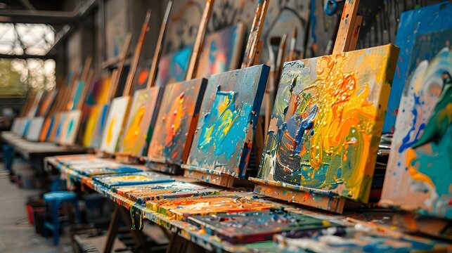Art Studio Full of Colorful Easels and Paintings