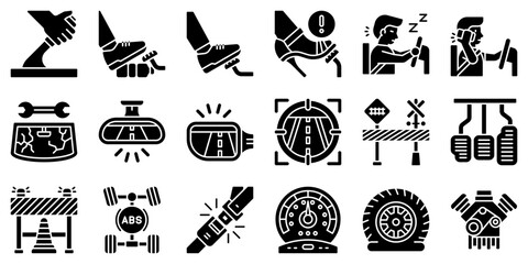 Car accident and safety related solid icon set 3 - obrazy, fototapety, plakaty