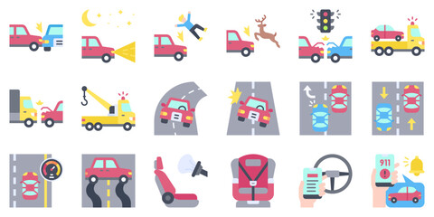 Car accident and safety related flat icon set 2