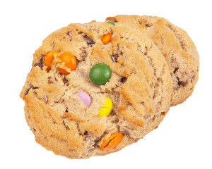 Sweet cookies with colorful candies isolated on white background.