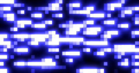 Abstract blue retro pixel hipster digital background made of moving energy brick squares on a black background