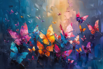Fototapeta na wymiar Butterflies and abstract oil painting, digital mixed media art