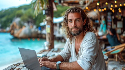 Obraz premium Beachside Business: The Digital Nomad Seaside Escape