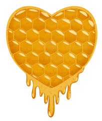 heart shape honeycomb with honey dripping illustration