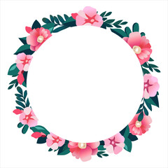 Vector round frame of hand drawn flowers for words. Isolated red pink vignette for flat design