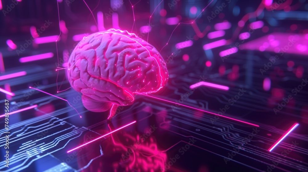 Aufkleber connection of brain and technology, mind connected to a computer board