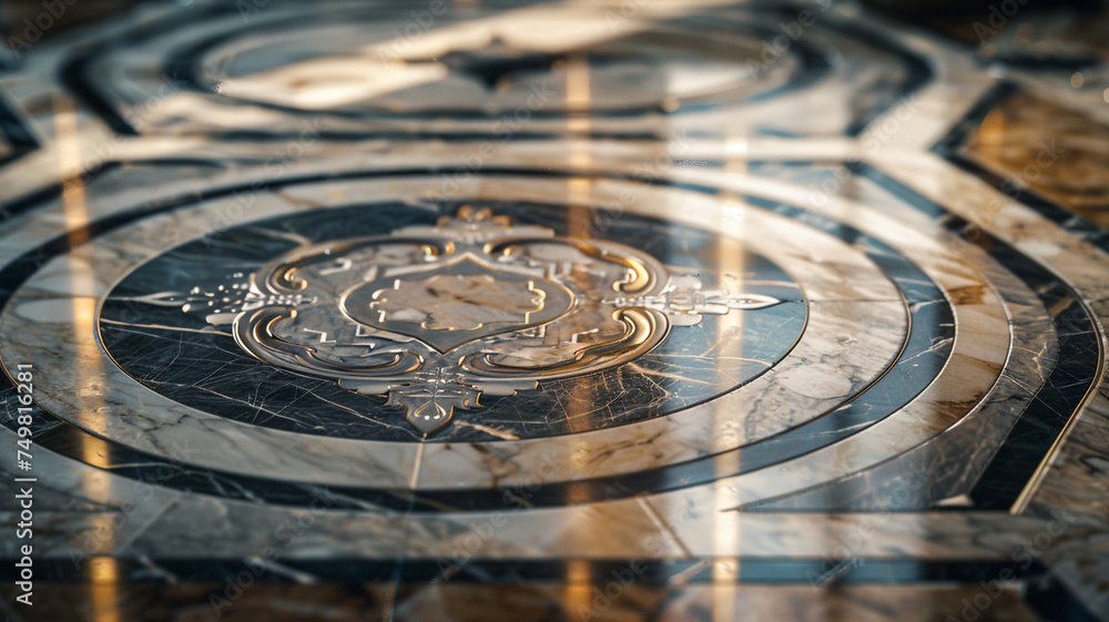 Poster a detailed uhd capture of a luxury floor design with marble tiles in a classic versailles pattern, f