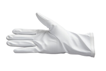 Pair of White Gloves. A pair of white gloves placed on a plain white background. The gloves are neatly arranged, showcasing their color and texture in a minimalistic setting.