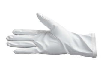 Pair of White Gloves. A pair of white gloves placed on a plain white background. The gloves are neatly arranged, showcasing their color and texture in a minimalistic setting.