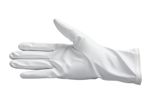 Pair of White Gloves. A pair of white gloves placed on a plain white background. The gloves are neatly arranged, showcasing their color and texture in a minimalistic setting.