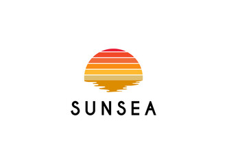Summer beach coast island logo, sunset island nature logo design