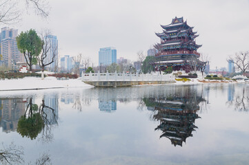 Wuhan Landmark Ziyang Park Snow Scenery