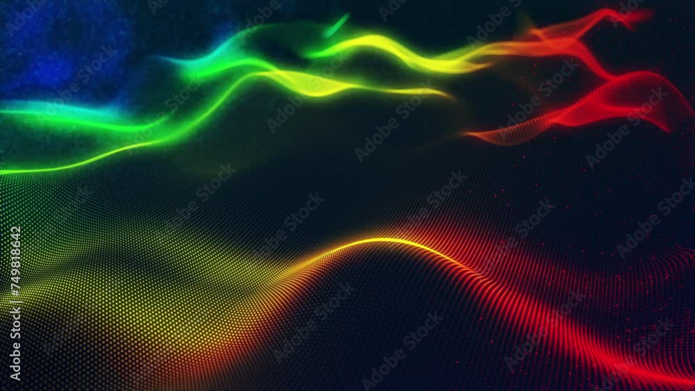 Poster neon glow surface. stunning surface composed of neon glow particles that form waves of light. seamle