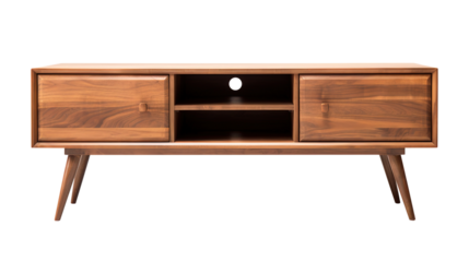 Modern wood tv stand isolated on transparent background Remove png, Clipping Path, pen tool