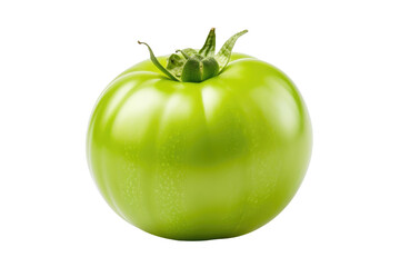Green Tomato. A single green tomato is displayed prominently on a clean white background. The tomato is unripe, with a vibrant green hue and a smooth skin. on White or PNG Transparent Background. - Powered by Adobe