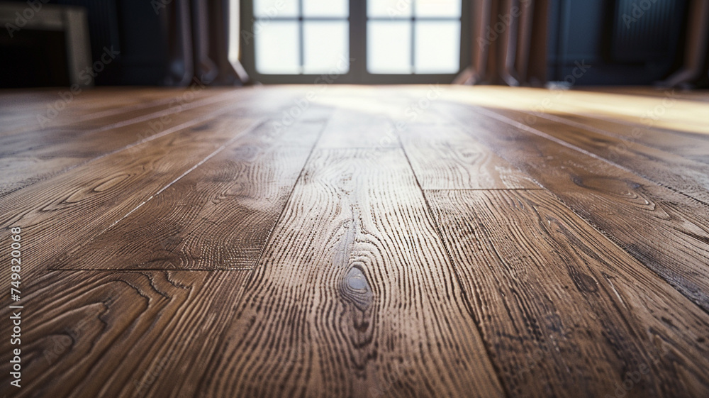 Poster a uhd capture of a contemporary floor design with hardwood planks in a wide format, featuring a matt