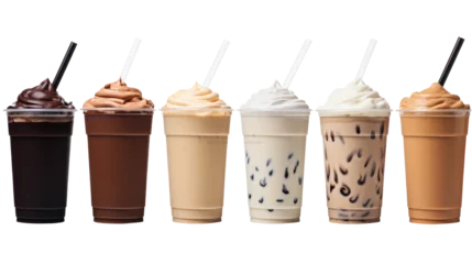 Küchenrückwand glas motiv Mocha coffee ice cream milk shake on white isolated on clear png background and transparent background. food drink and dessert concept for cafe and restaurent, AI generative. © Adisakdi