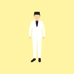 Faceless Malay Muslim Man character vector illustration on yellow background