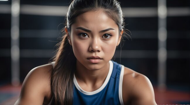 Portrait of a attractive serious fierce fearless athlete filipina young woman looking at the camera from Generative AI