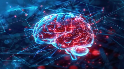 Digital representation of human brain with neural network activity. Advanced technology and neuroscience research visualization.