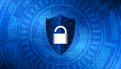 Cybersécurité et Bouclier avec Cadenas Ouvert - Bleu