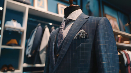 a tailor trying on the suit of an unrecognizable gentleman in a tailor shop