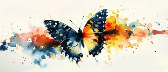 Papier Peint photo Papillons en grunge Abstract silhouette of a butterfly, watercolor garden magic