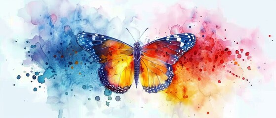 Abstract silhouette of a butterfly, watercolor garden magic