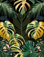 Pattern leaf background green plant tree abstract palm floral wallpaper flower foliage art jungle. Background luxury leaf pattern texture design line summer gold nature monstera fabric golden Generati