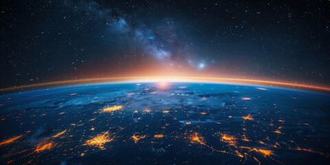 Twilight of technology a serene digital network embracing the globe peaceful