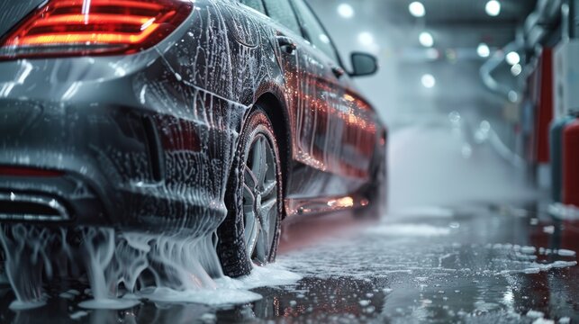 The satisfying sound of water jets and brushes working together to clean a car