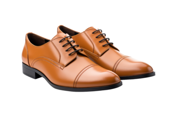 A Pair of Brown Shoes. A pair of brown dress shoes is neatly placed on a plain white background. The shoes are laced up and appear to be in new condition, with no visible scuffs or marks.
