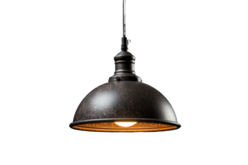Black Light Hanging From Ceiling Fixture. A black light is suspended from a ceiling fixture, providing illumination to the room below. on White or PNG Transparent Background.