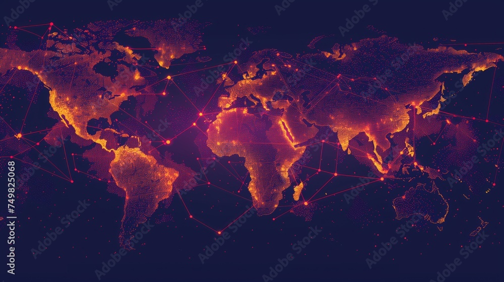Poster abstract global earth globe world map made from connection lines and dots