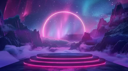 Cercles muraux Tailler Illuminated podium, aurora borealis night sky, magical ambiance