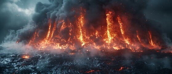 Lava podium, volcanic eruption background, dynamic and powerful