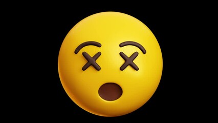Face with crossed-out eyes .Dead face emoji, 3d emoticon animation, Alpha channel, Transparent video
