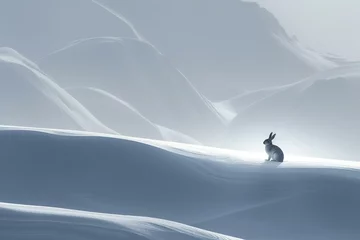 Papier Peint photo autocollant Gris foncé Polar landscape with a silhouette of a lone Arctic hare, vast emptiness