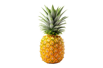 A Pineapple. An image featuring a ripe pineapple placed on a clean white background. The pineapple its unique texture crown of leaves and prickly skin standing out against the minimalist backdrop.