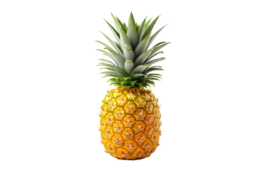 A Pineapple. An image featuring a ripe pineapple placed on a clean white background. The pineapple its unique texture crown of leaves and prickly skin standing out against the minimalist backdrop.