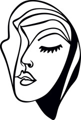 Beautiful Muslim Woman Girl in hijab. Wall decoration. Vector Ready to laser, vinyl cutting. Line art