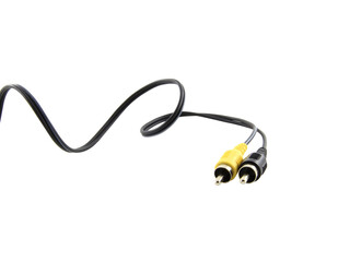 Black and yellow wire cable of usb and adapter isolated on white background.Electronic...
