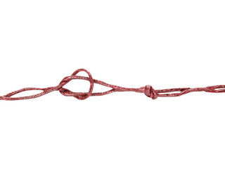 Brown leather rope tied with a small knot isolated on white background.Selection focus.