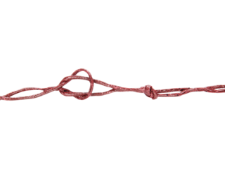 Brown leather rope tied with a small knot isolated on white background.Selection focus.
